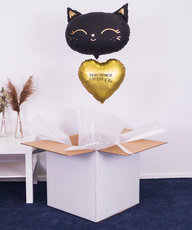 Balon w pudełku dla kociary - prezent urodzinowy dla narzeczonej